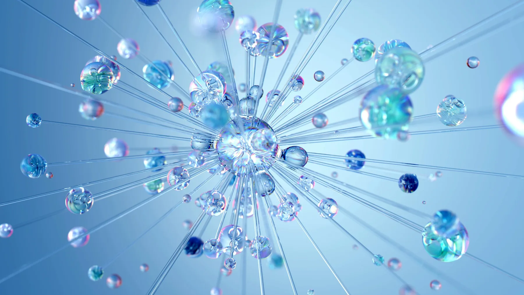 Network of connected glass spheres, illustrating connected data